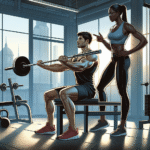 To personer på treningsstudio som samarbeider om triceps-øvelser, en spotter og en løfter, fokus på teknikk og trygghet, moderne treningsmiljø, naturlig lys, realistisk stil